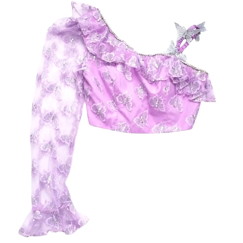 Lavender Floral Lace/Rhinestone Butterfly Pant/Crop Top Fun Fashion 2 Pc Set